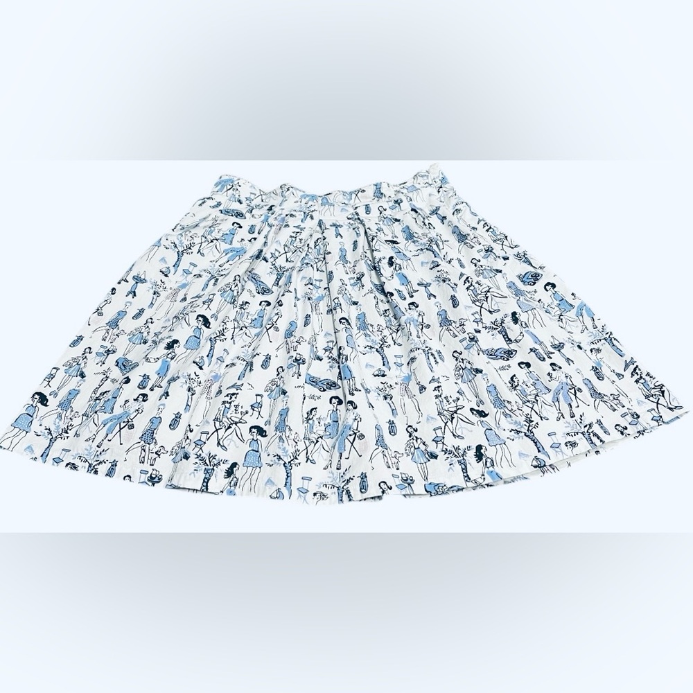 Nu Construction Skirt Size 4 Blue Retro Women Illustrated Graphic Print Y2K EUC